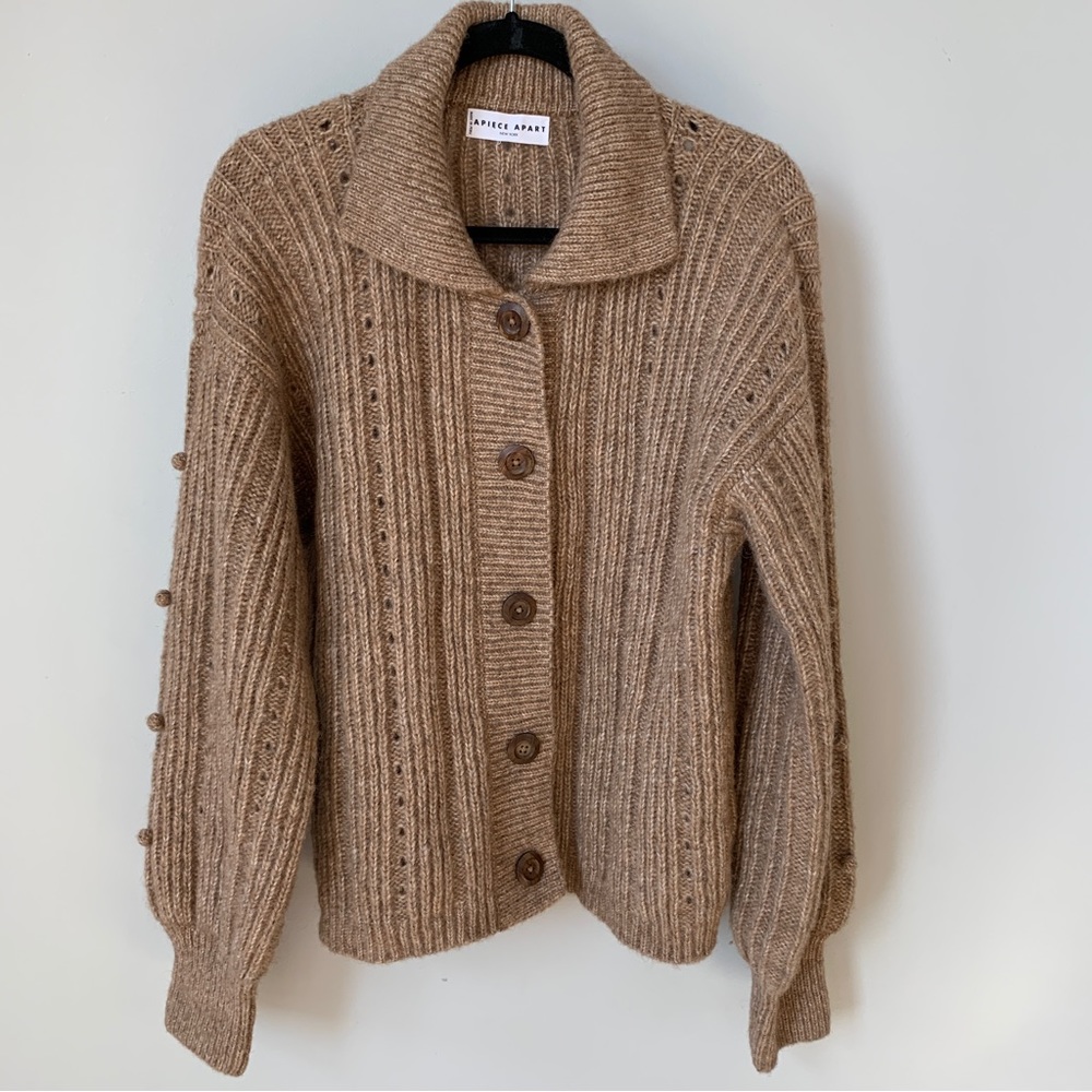 Apiece Apart Button Front Collared Alpaca & Pima Cotton Blend Sweater Size L